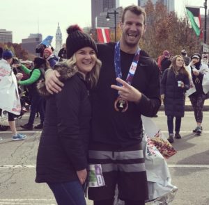 Shawn at the end of the Philly Marathon with Larissa